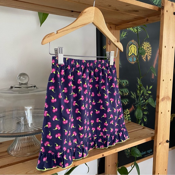 Oscar de La Renta Blue Pink Floral Print Ruffle Skirt 6 - Picture 4 of 11